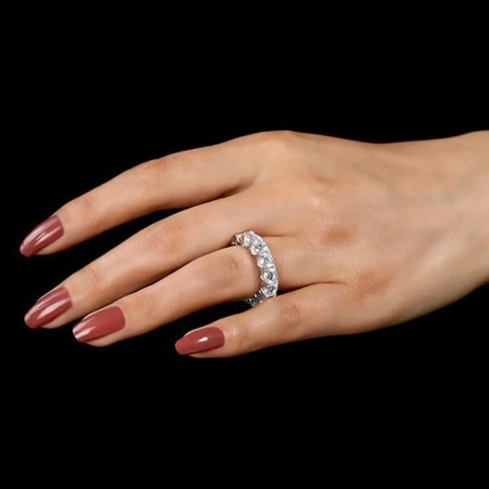 Eternity Round Created White Sapphire Wedding Band 925 Sterling Silver - Picture 3 of 8